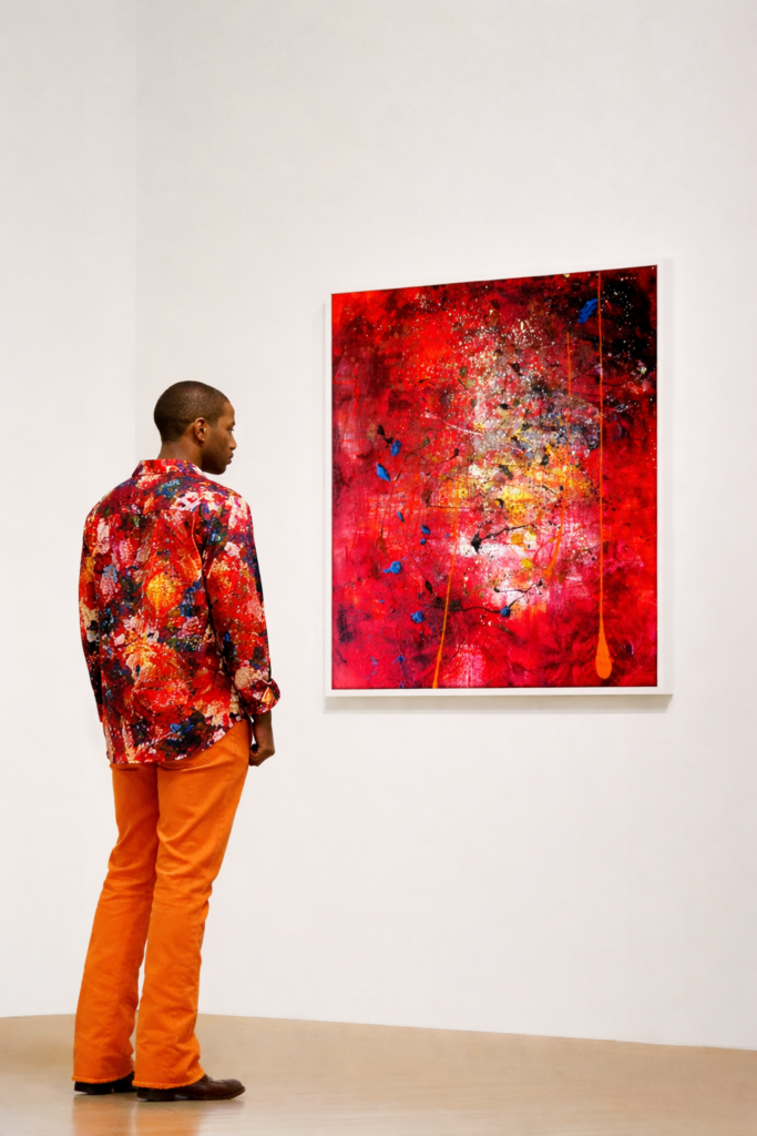 Visualisierung einer Ausstellung mit dem Gemälde macellum von Nicole Wessels, Künstlerin aus Hamburg, ars niwe